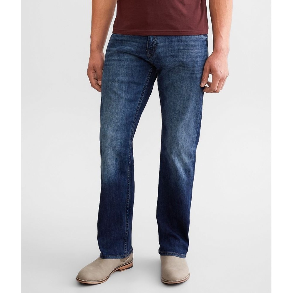 BKE‎ Carter Jeans Men's 34S Blue Bootleg Double Stitching Whiskering Embellished